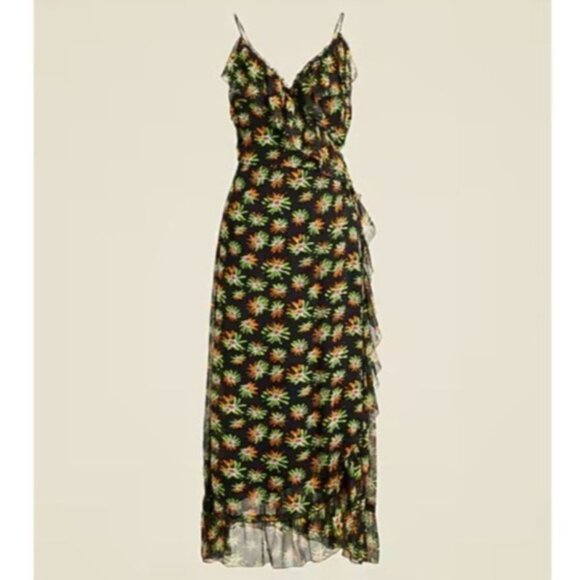 NWOT J.Crew Women's Sz 4 Flutter Wrap Dress Starburst Floral Black Multi Chiffon - Picture 16 of 16